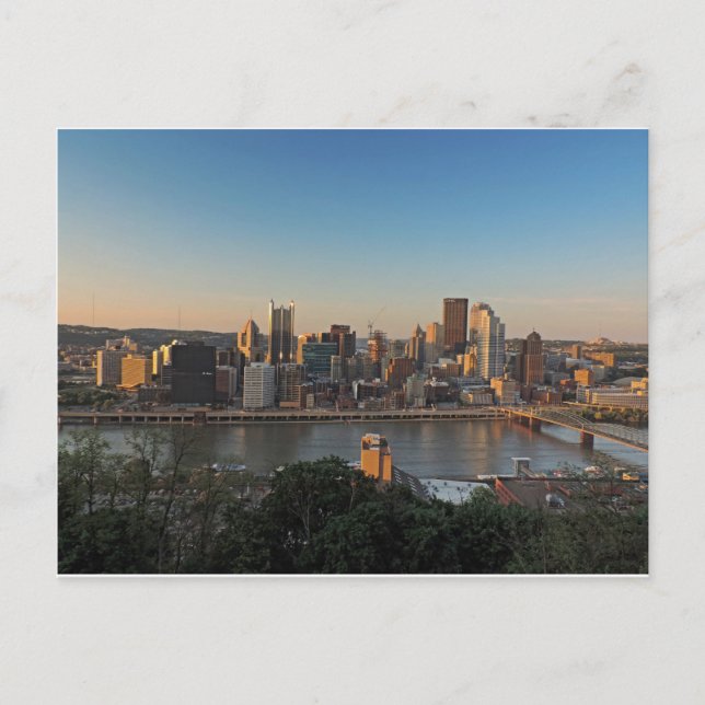 Pittsburgh Skyline at Sunset Postcard (Front)