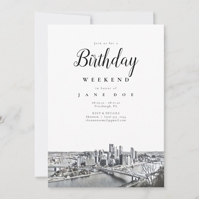 Pittsburgh Skyline Birthday Weekend Invitation (Front)