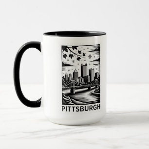 Pittsburgh Skyline Black & White Winter City Mug