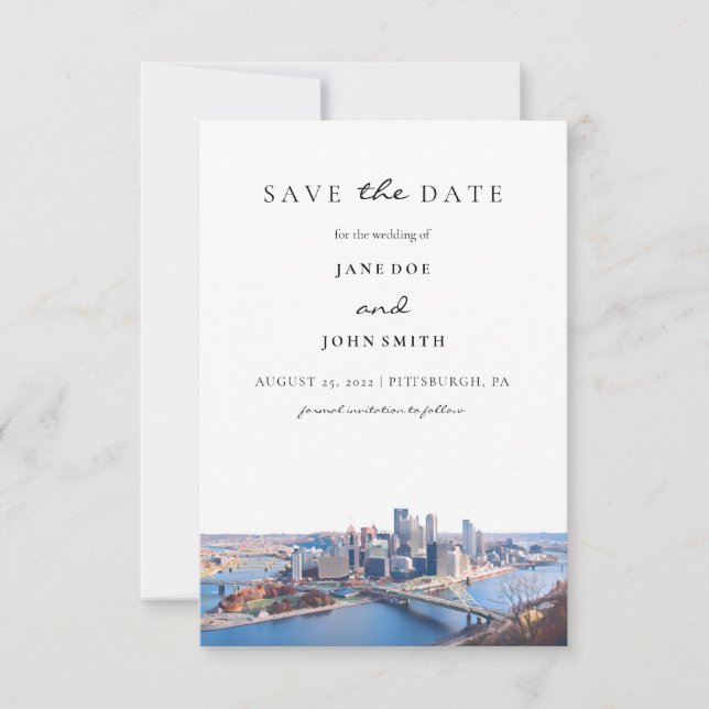 Pittsburgh Skyline Flat Save The Date Card (Front)