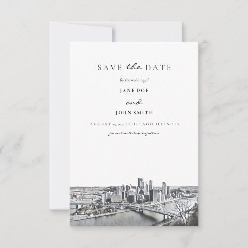 Pittsburgh Skyline Flat Save The Date Card