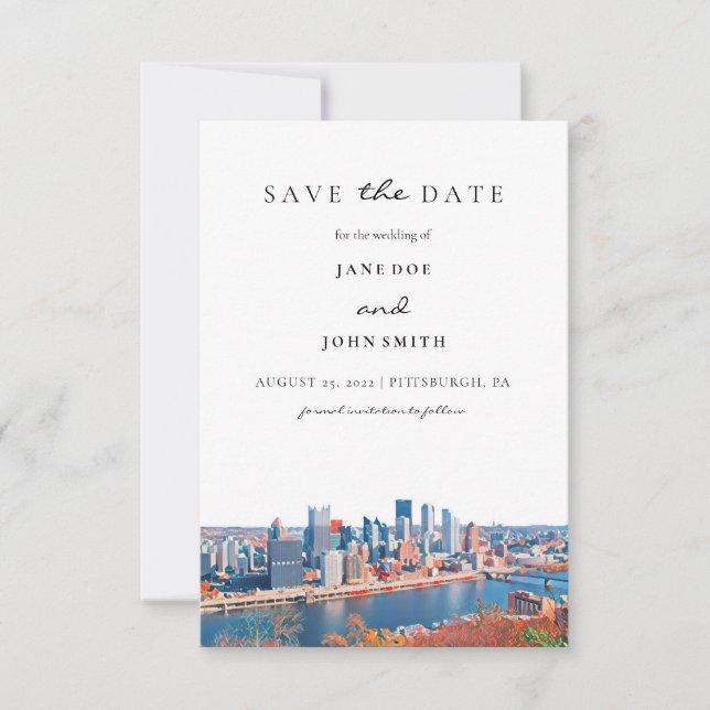 Pittsburgh Skyline Flat Save The Date Card (Front)