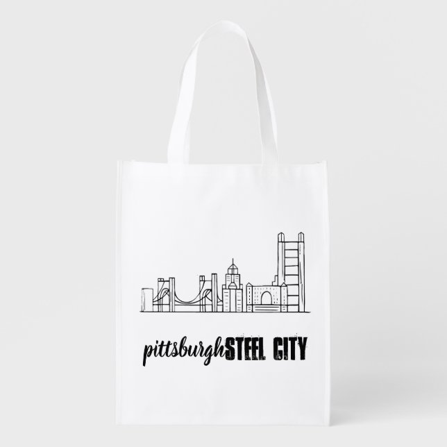 Pittsburgh Skyline Grocery Bag (Front)