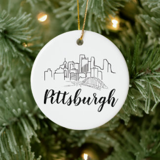 Pittsburgh Skyline Illustration Art Ceramic Ornament
