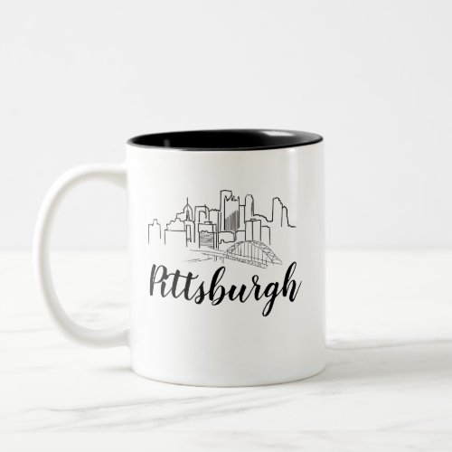 Pittsburgh Skyline Illustration Two_Tone Coffee Mug