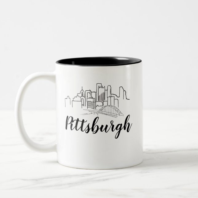 Pittsburgh Skyline Illustration Two-Tone Coffee Mug (Left)