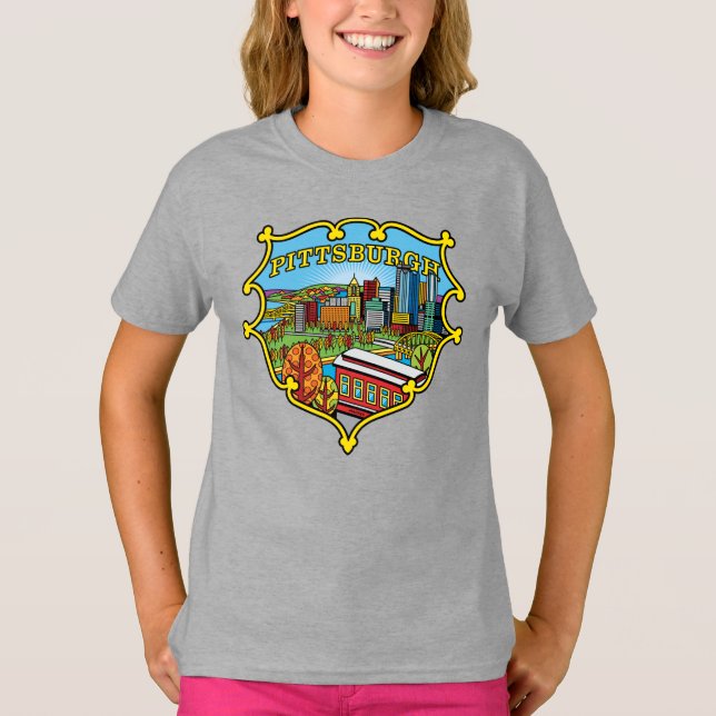 Pittsburgh Skyline in City Shield T-Shirt (Front)