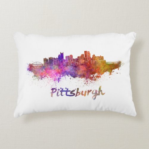 Pittsburgh skyline in watercolor decorative pillow