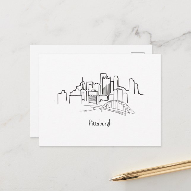 Pittsburgh Skyline Pittsburgh Illustration Postcard (Front/Back In Situ)