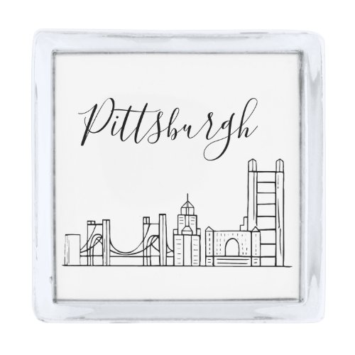 Pittsburgh Skyline Silver Finish Lapel Pin