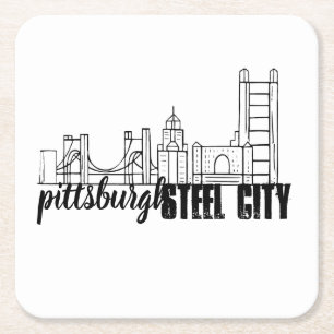 Pittsburgh Skyline Square Paper Coaster