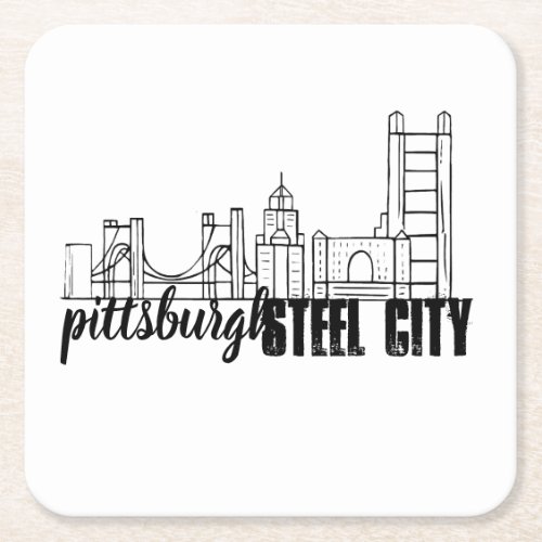 Pittsburgh Skyline Square Paper Coaster