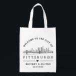 Pittsburgh Skyline Tote Bag – Custom Wedding favor<br><div class="desc">Welcome your guests to City in style with this personalized Pittsburgh Penn skyline tote bag. Featuring a clean, modern illustration of Pittsburgh 's iconic cityscape and customizable names and date, this tote is perfect for weddings, destination events, or bachelorette weekends . Use it as a welcome bag filled with local...</div>