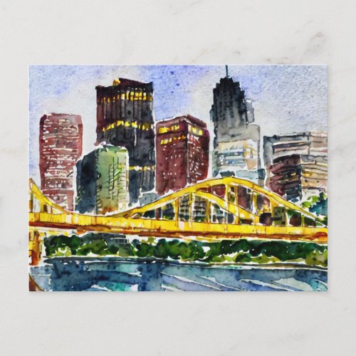 Pittsburgh Skyline watercolor painting Postcard