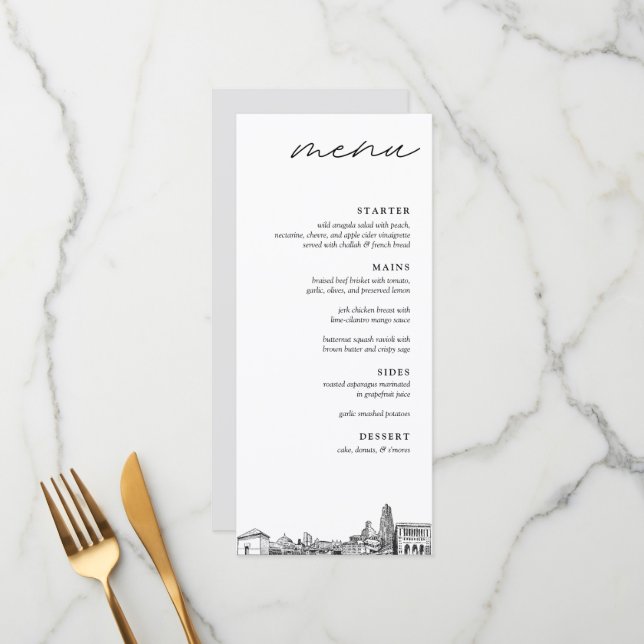 Pittsburgh Skyline Wedding Dinner Menu (Front/Back In Situ)