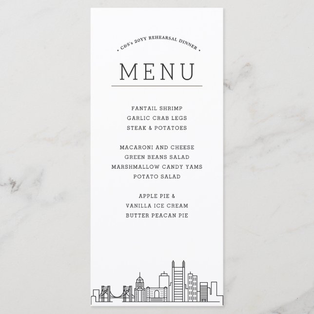 Pittsburgh Skyline | Wedding Event Dinner Menu (Front)