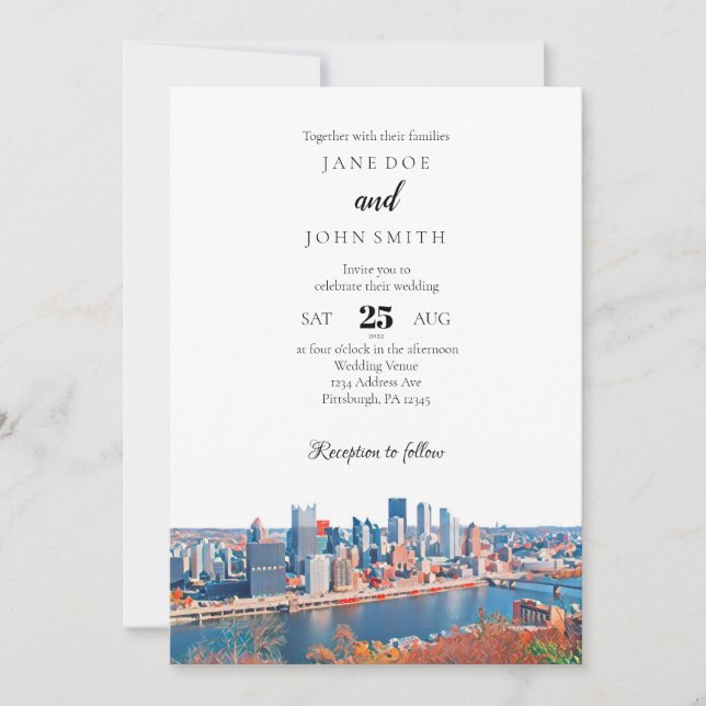 Pittsburgh Skyline Wedding Invitation (Front)