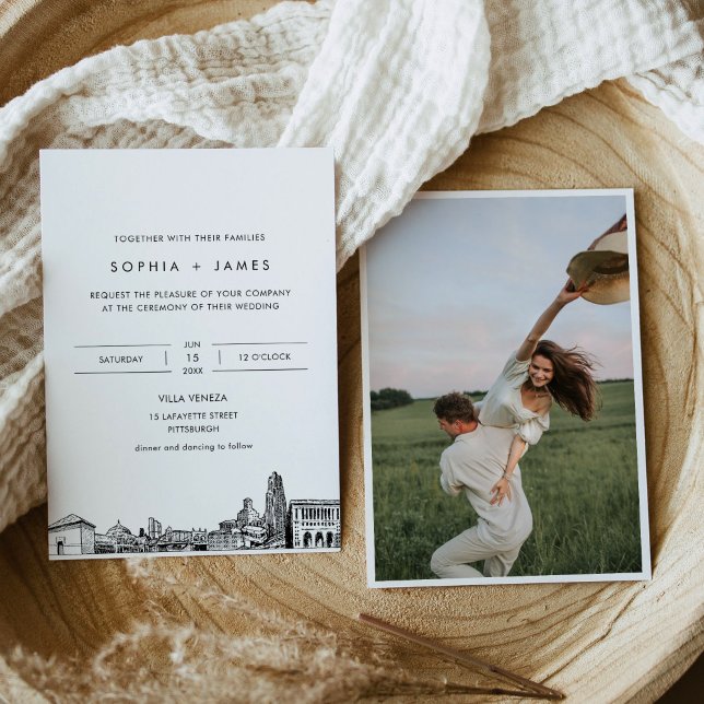 Pittsburgh Skyline Wedding Invitation with Photo (Creator Uploaded)