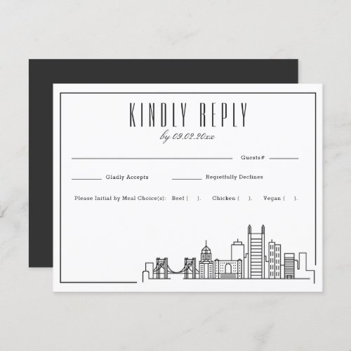 Pittsburgh Skyline  Wedding RSVP with Meal Choice