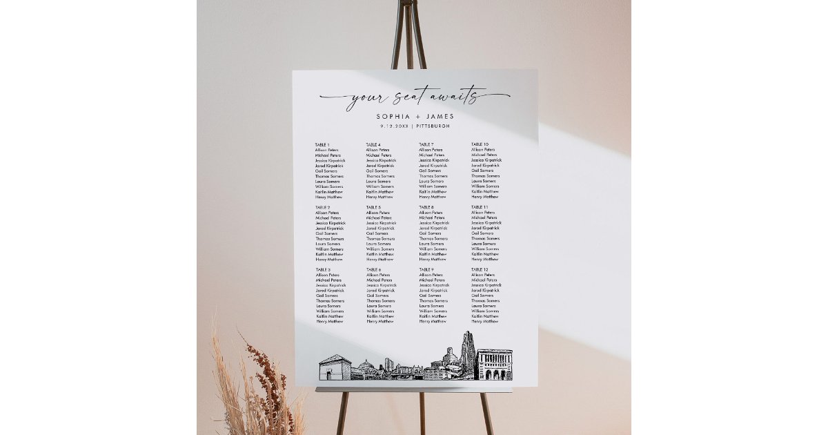 Pittsburgh Skyline Wedding Seating Chart 18x24 Foam Board Zazzle