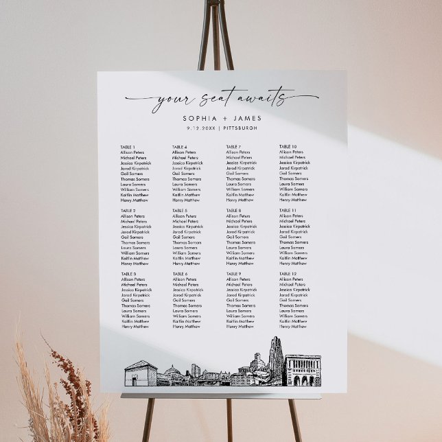 Pittsburgh Skyline Wedding Seating Chart 18x24 Foam Board (Creator Uploaded)