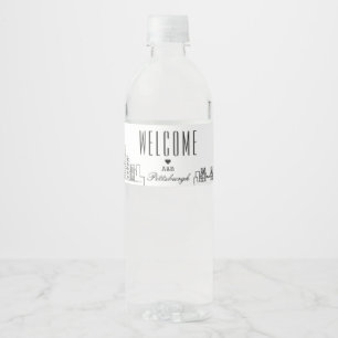 Pittsburgh Skyline   Welcome Message Water Bottle Label