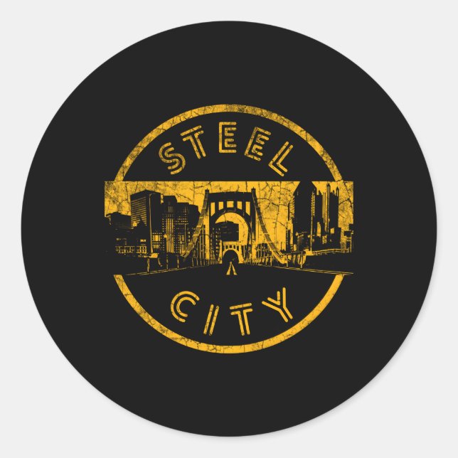 Pittsburgh Sl City Skyline Bridge Classic Round Sticker (Front)