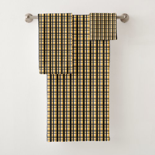 Pittsburgh Sports Fan Black Yellow Gold Plaid Bath Towel Set