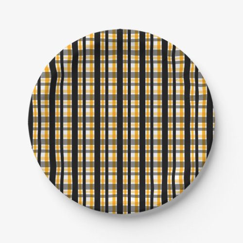 Pittsburgh Sports Fan Black Yellow Gold Plaid Paper Plates