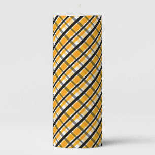 Pittsburgh Sports Fan Yellow Gold Black Plaid Pillar Candle