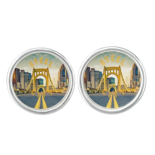 Pittsburgh Steel City Skyline 412 Pennsylvania Can Cufflinks (Front)