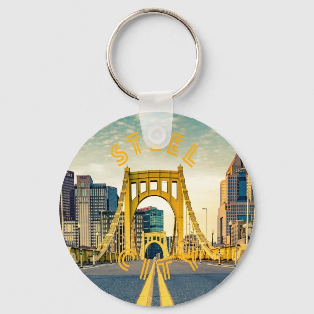 Pittsburgh Steel City Skyline 412 Pennsylvania Can Keychain (Front)