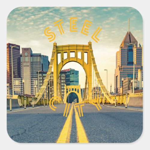 Pittsburgh Steel City Skyline 412 Pennsylvania Can Square Sticker