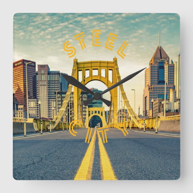 Pittsburgh Steel City Skyline 412 Pennsylvania Can Square Wall Clock (Front)