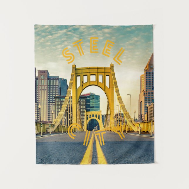 Pittsburgh Steel City Skyline 412 Pennsylvania Can Tapestry (Front)