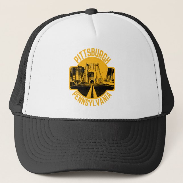 Pittsburgh Steel City Skyline Bridge Pennsylvania  Trucker Hat (Front)