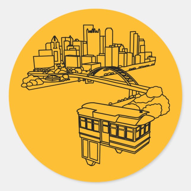 Pittsburgh Steel City Skyline Incline Bridges Art  Classic Round Sticker (Front)