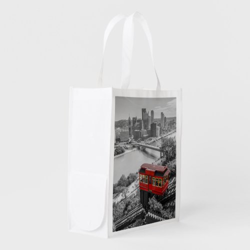 Pittsburgh Steel City Skyline Incline Photography  Grocery Bag