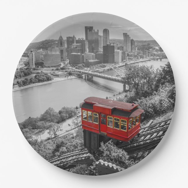 Pittsburgh Steel City Skyline Incline Photography  Paper Plates (Front)
