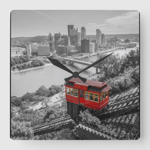 Pittsburgh Steel City Skyline Incline Photography  Square Wall Clock