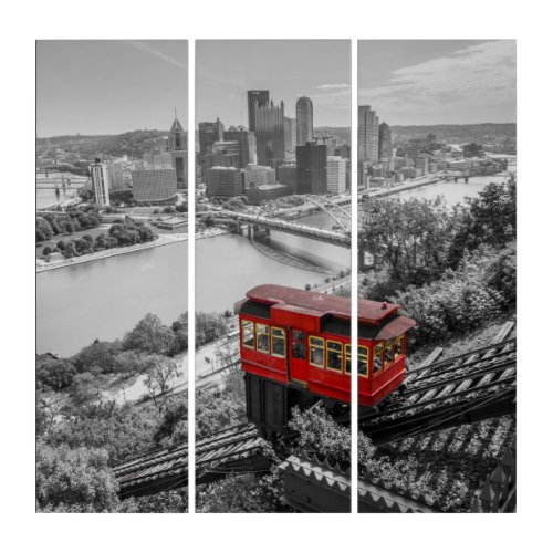Pittsburgh Steel City Skyline Incline Photography  Triptych