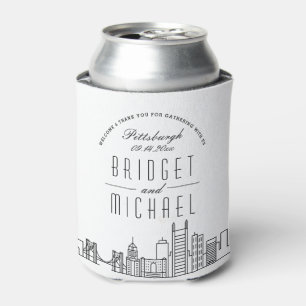 Pittsburgh Stylized Skyline   Wedding Can Cooler