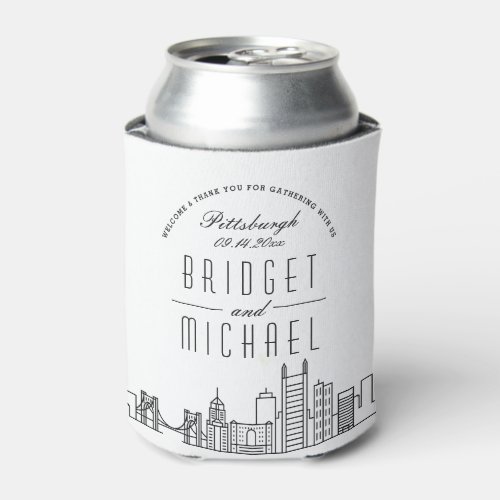 Pittsburgh Stylized Skyline  Wedding Can Cooler