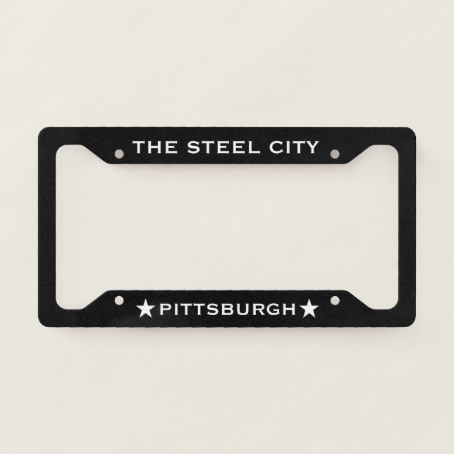 Pittsburgh The Steel City Black  License Plate Frame (Front)
