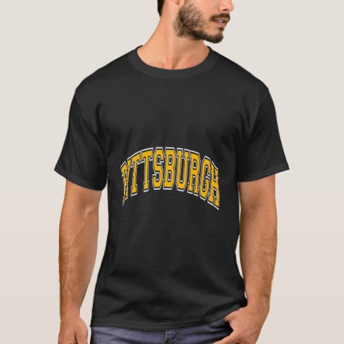 Pittsburgh Varsity Style Amber Text T_Shirt