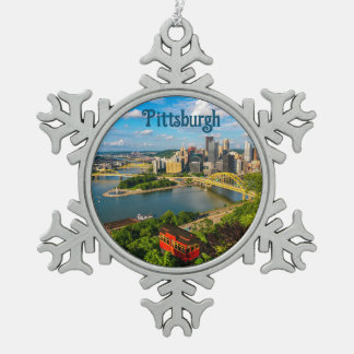 Pittsburgh View - Pewter Snowflake Ornament--  Christmas Ornament
