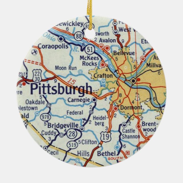 Pittsburgh Vintage Map Ceramic Ornament (Back)
