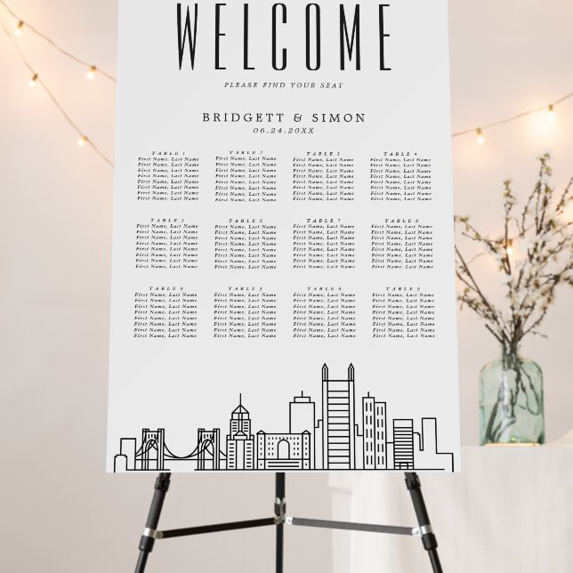 Pittsburgh Wedding | 12 Table Seating Chart  Foam Board (In Situ (Stand))