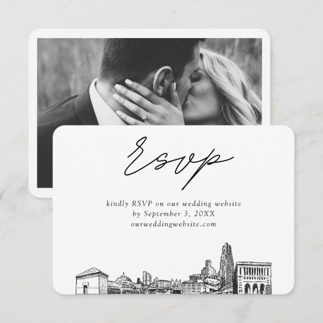 Pittsburgh Wedding Minimalist Sketch RSVP Enclosure Card (Front/Back)