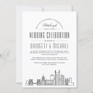Pittsburgh Wedding   Modern Deco Skyline  Invitation